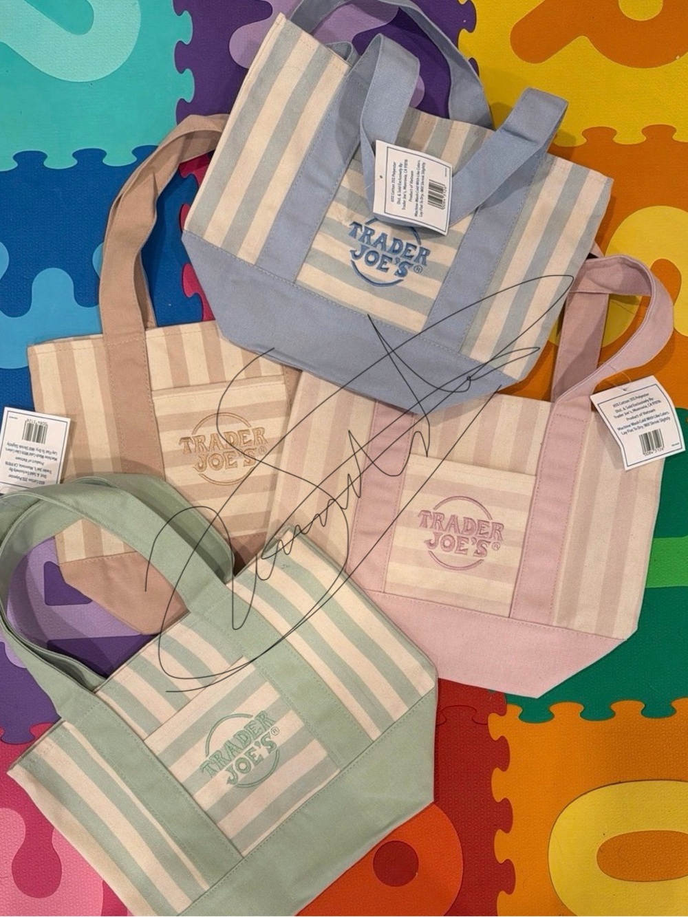 Trader Joe's stripe tote bags LE set of 4